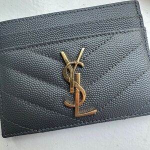 Yves Saint Laurent Fog Grey Matelasse YSL Monogram Card Case Wallet